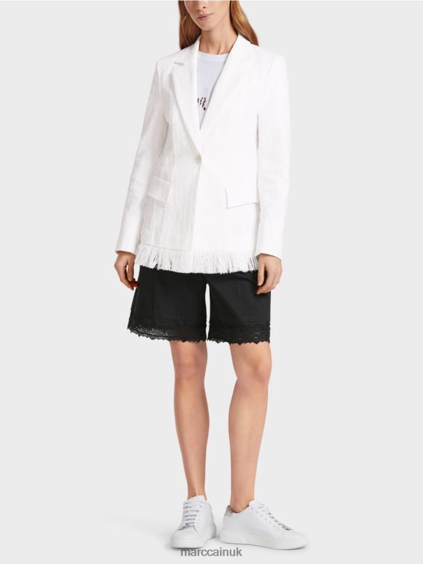 Cotton blazer with fringes Marc Cain Off-White Clothing BZZNX180