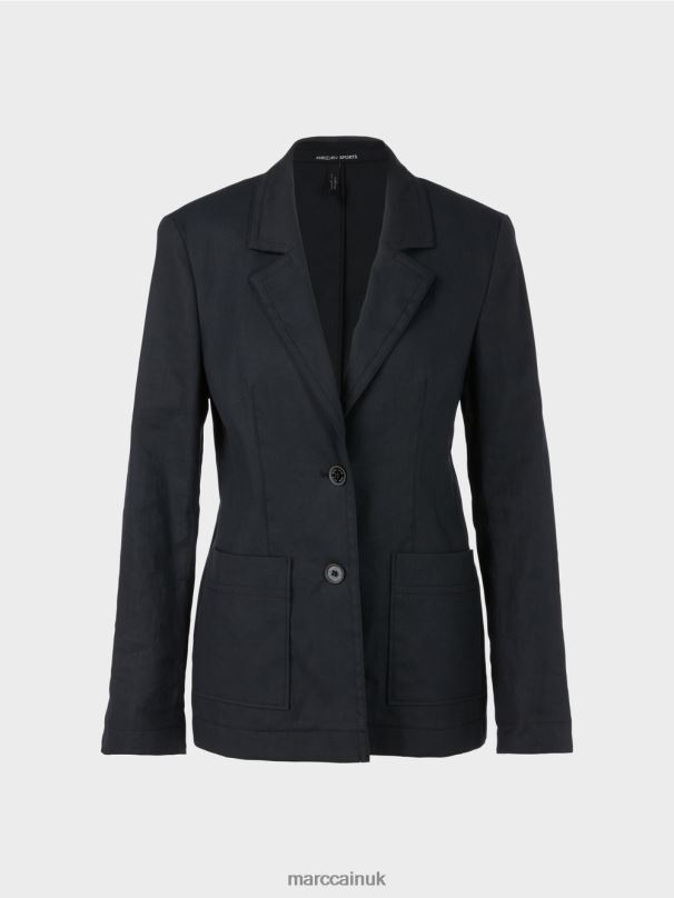 Figure-hugging blazer with linen Marc Cain Midnight Blue Clothing BZZNX179