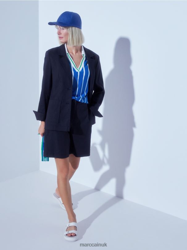 Figure-hugging blazer with linen Marc Cain Midnight Blue Clothing BZZNX179