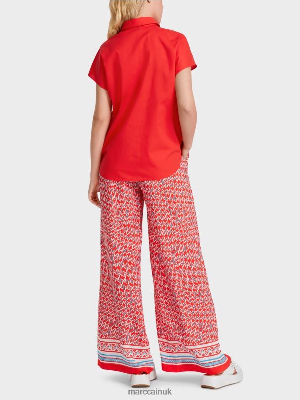 \"Rethink Together\" blouse with collar Marc Cain Fire Red Clothing BZZNX928