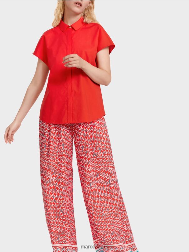 \"Rethink Together\" blouse with collar Marc Cain Fire Red Clothing BZZNX928