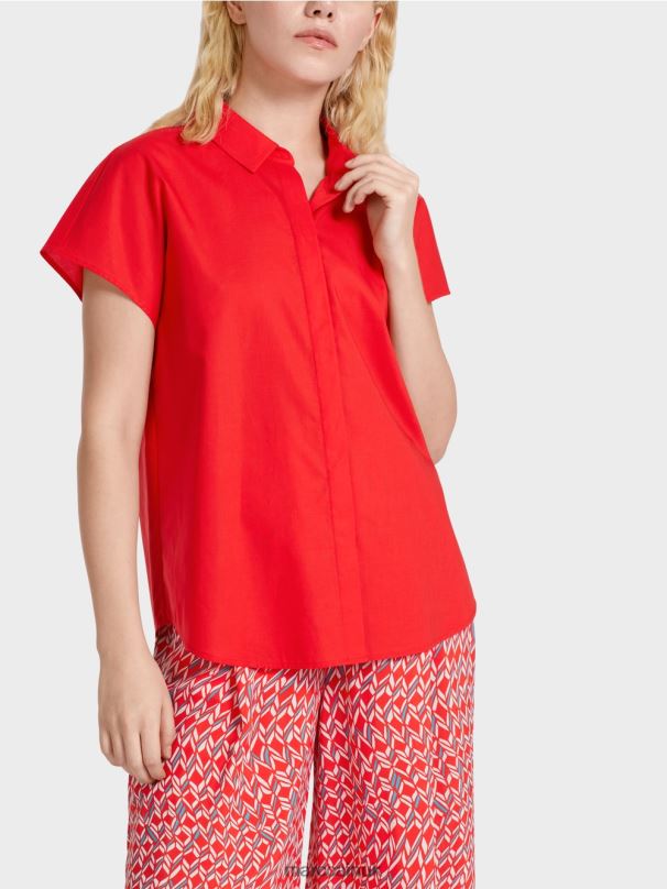 \"Rethink Together\" blouse with collar Marc Cain Fire Red Clothing BZZNX928