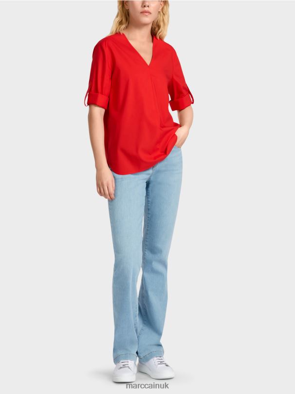 \"Rethink Together\" blouse with tabs Marc Cain Fire Red Clothing BZZNX930