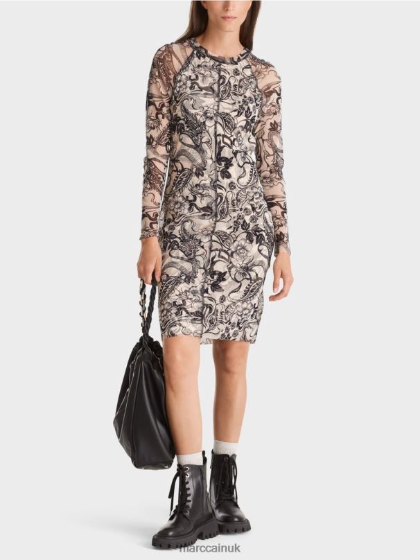 Body hugging elasticated tulle dress Marc Cain Almond Blossom Clothing BZZNX1