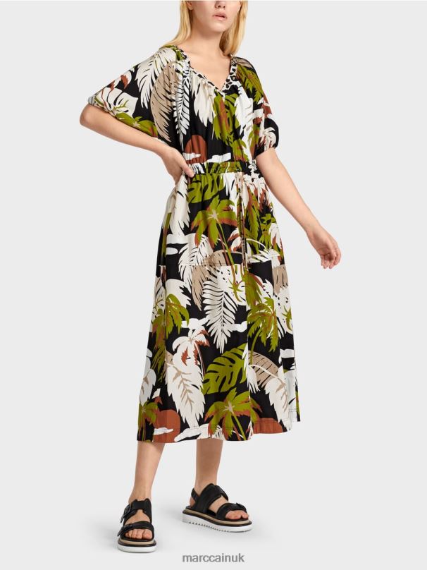 Cotton dress with leaf motif Marc Cain Deep Oliv Green Clothing BZZNX85